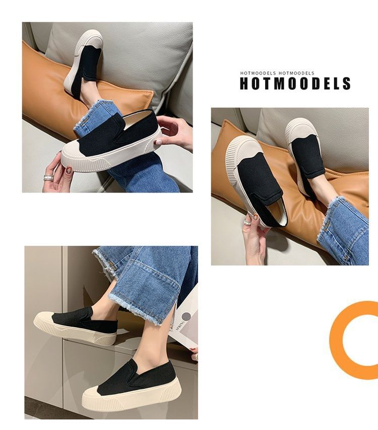 Canvas Colorblock Platform Slip-Ons