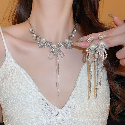 Rhinestone Ribbon Drop Earring / Necklace