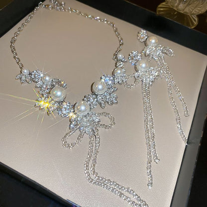 Rhinestone Ribbon Drop Earring / Necklace