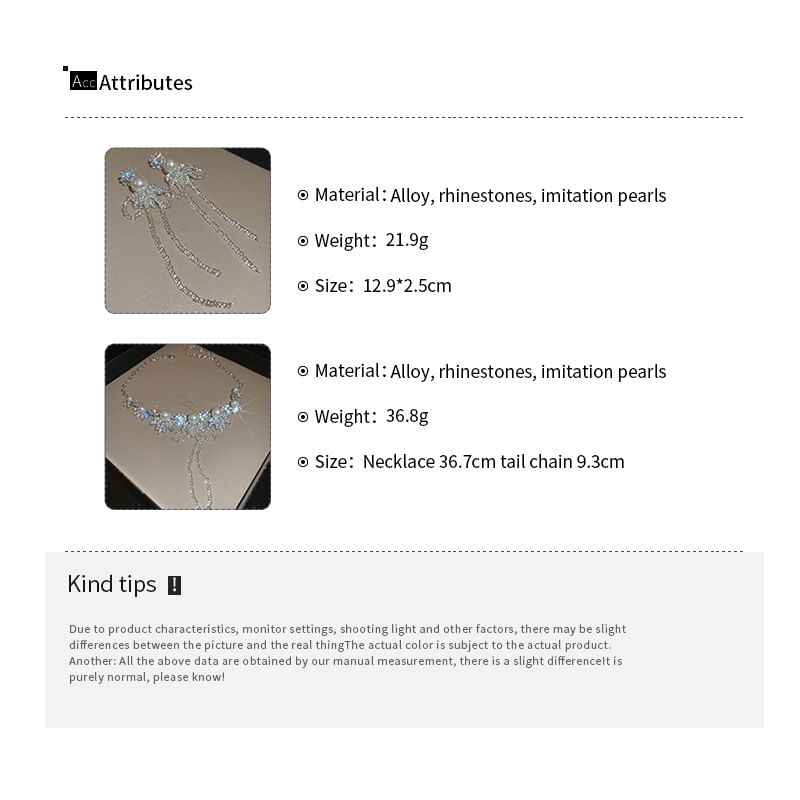 Rhinestone Ribbon Drop Earring / Necklace