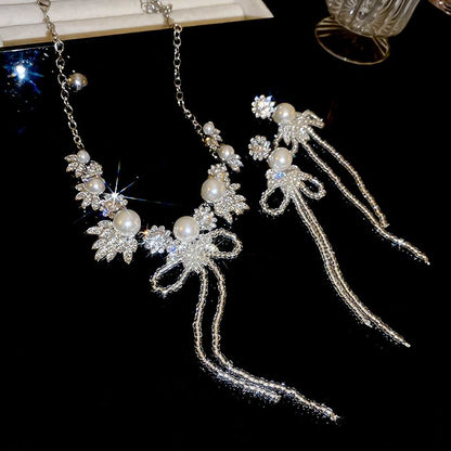 Rhinestone Ribbon Drop Earring / Necklace