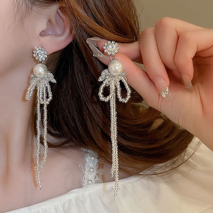 Rhinestone Ribbon Drop Earring / Necklace