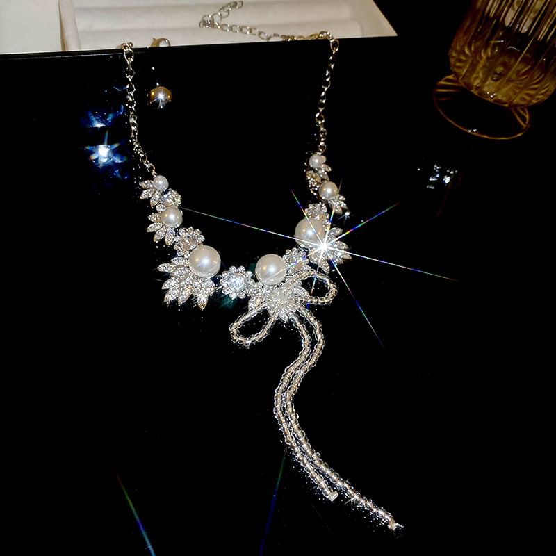 Rhinestone Ribbon Drop Earring / Necklace