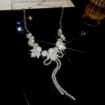 Rhinestone Ribbon Drop Earring / Necklace