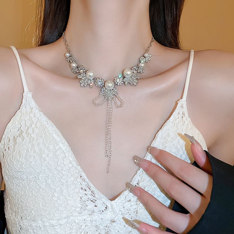 Rhinestone Ribbon Drop Earring / Necklace