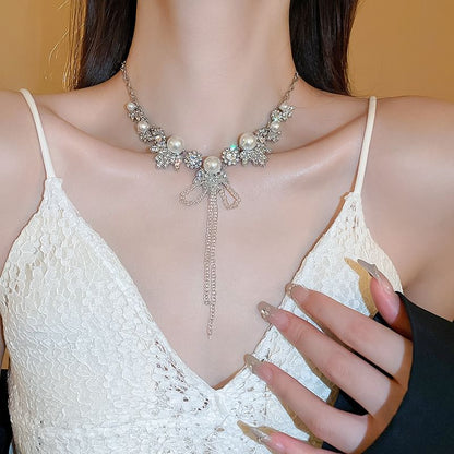 Rhinestone Ribbon Drop Earring / Necklace