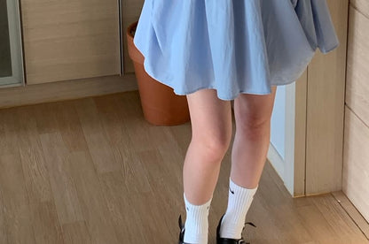 Short-Sleeve Crew Neck Plain Mini A-Line Dress