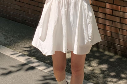 Short-Sleeve Crew Neck Plain Mini A-Line Dress