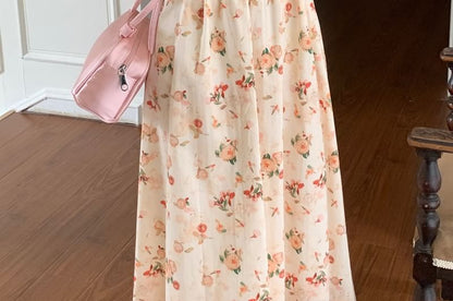 Short-Sleeve Square Neck Floral Maxi A-Line Dress