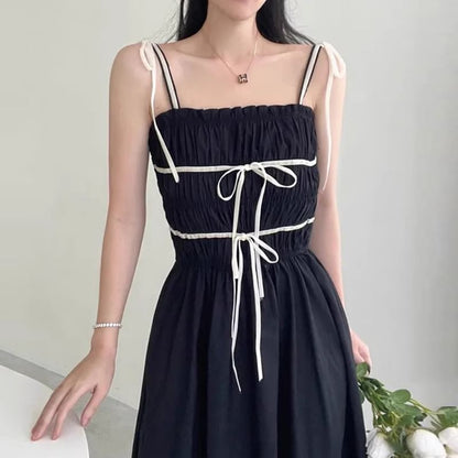 Spaghetti Strap Bow Accent Maxi A-Line Dress