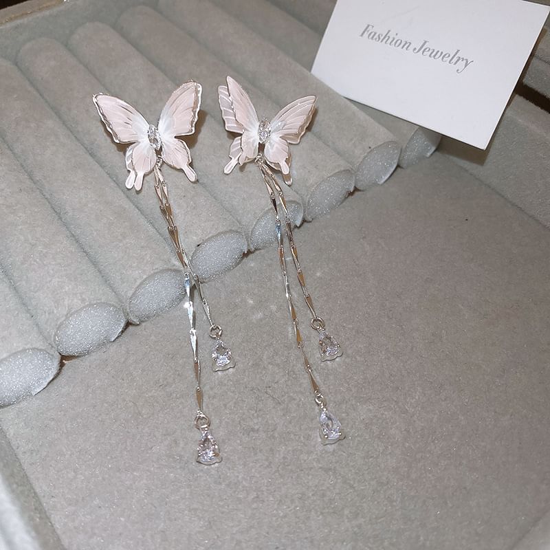 Butterfly Rhinestone Alloy Choker / Dangle Earring