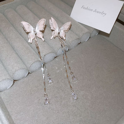 Butterfly Rhinestone Alloy Choker / Dangle Earring