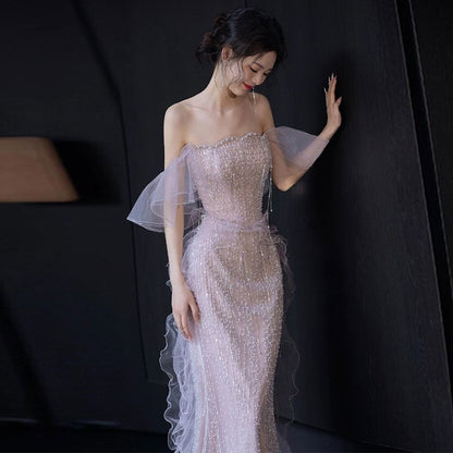 Evening Mermaid Gown Shoulder Off Ruffle Trim