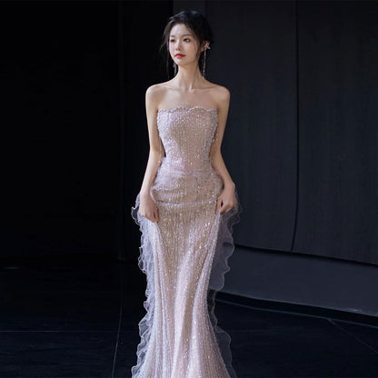 Evening Mermaid Gown Shoulder Off Ruffle Trim