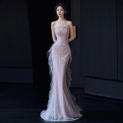 Evening Mermaid Gown Shoulder Off Ruffle Trim