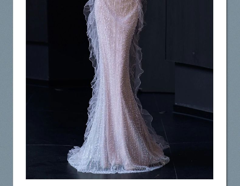 Evening Mermaid Gown Shoulder Off Ruffle Trim