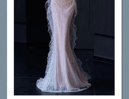 Evening Mermaid Gown Shoulder Off Ruffle Trim