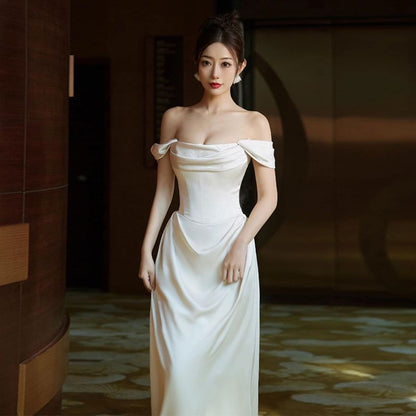 Shoulder Wedding Plain Mermaid Gown Off
