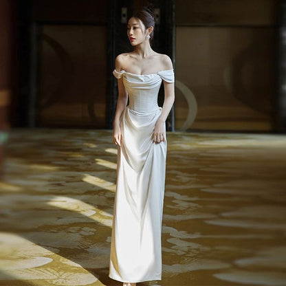 Shoulder Wedding Plain Mermaid Gown Off