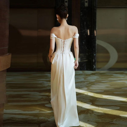 Off Shoulder Plain Mermaid Wedding Gown