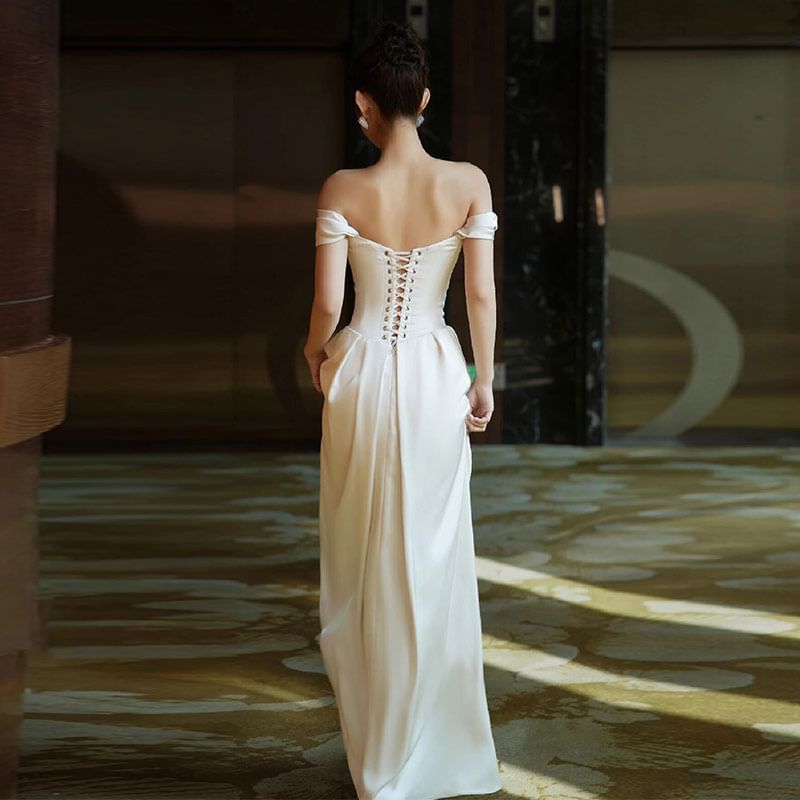 Shoulder Wedding Plain Mermaid Gown Off