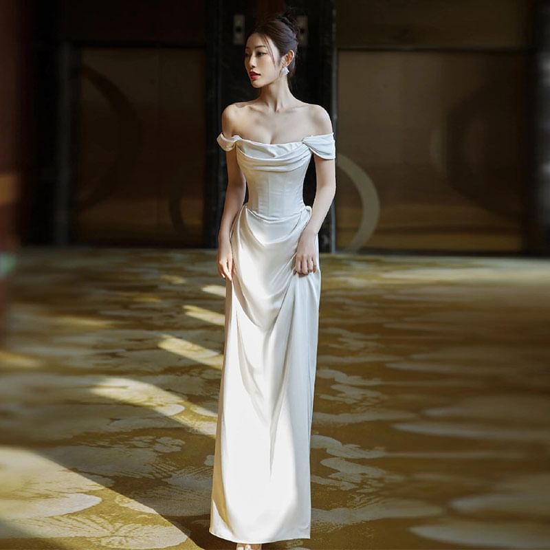 Shoulder Wedding Plain Mermaid Gown Off