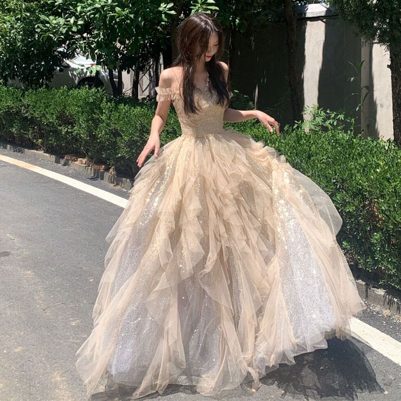 A-Line Evening Gown Rhinestone Plain