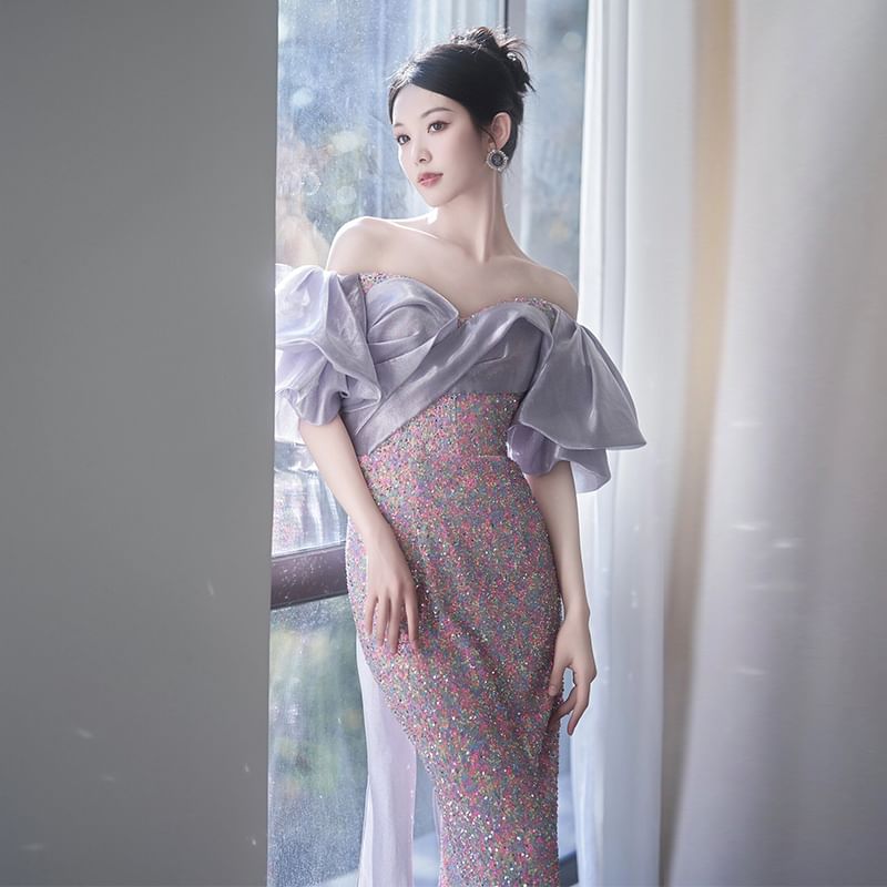Sequin Gown Mermaid Off-Shoulder Evening