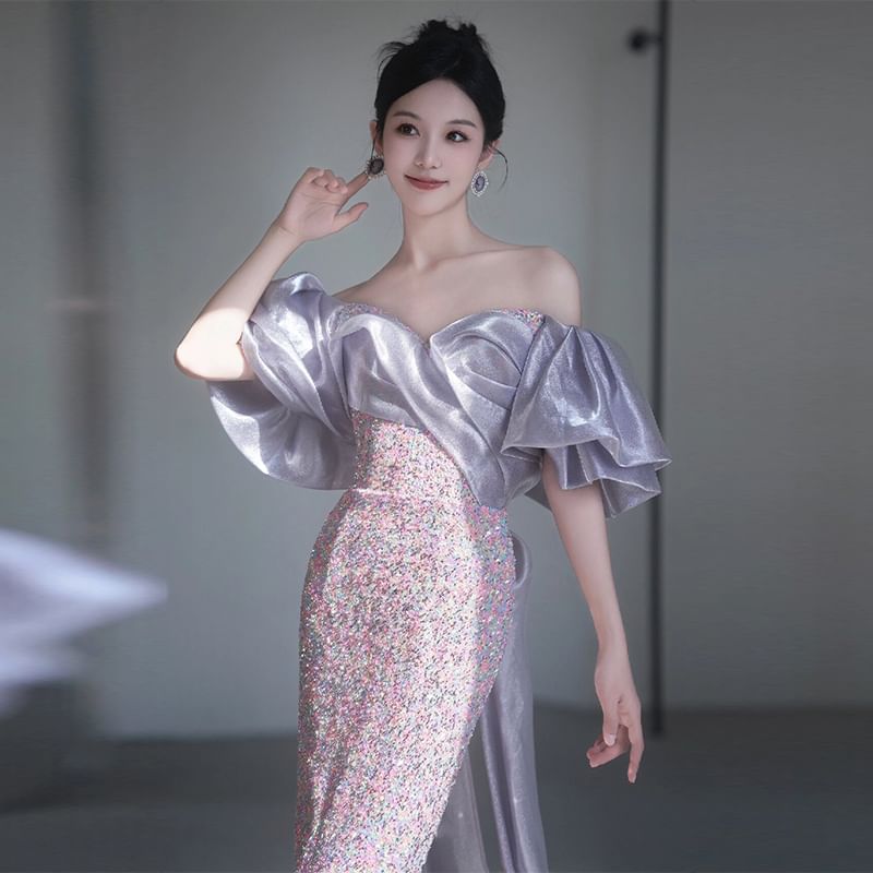 Sequin Gown Mermaid Off-Shoulder Evening