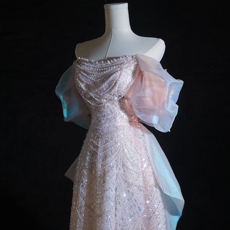 Gown Evening A-Line Off-Shoulder Sequin Beaded