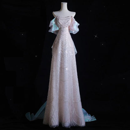 Gown Evening A-Line Off-Shoulder Sequin Beaded