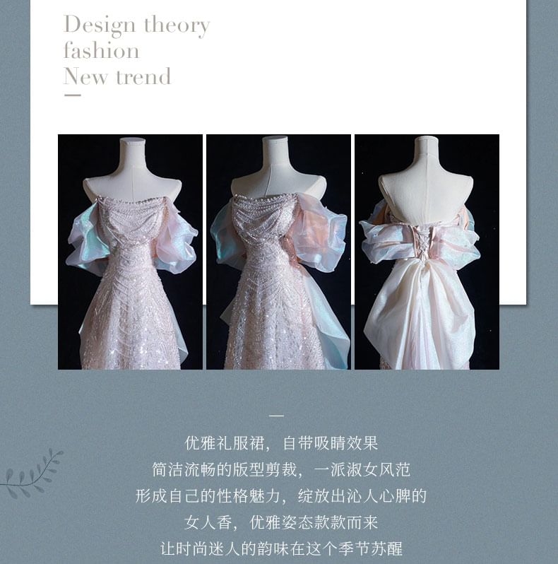 Gown Evening A-Line Off-Shoulder Sequin Beaded