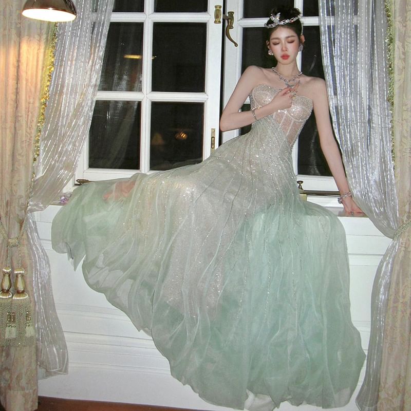 A-Line Gown Sequin Strapless Evening