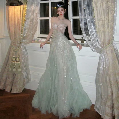 A-Line Gown Sequin Strapless Evening