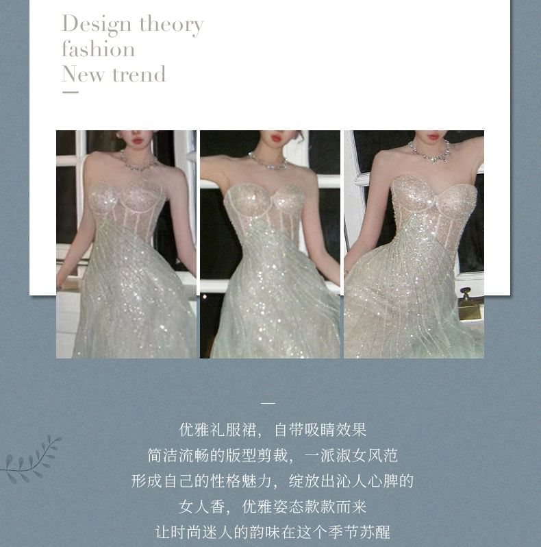 A-Line Gown Sequin Strapless Evening