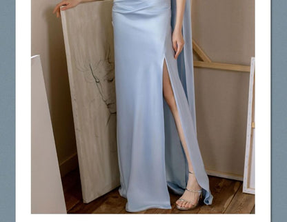 Sheath Plain Ruched Side-Slit Panel Gown Evening Mesh Sleeveless