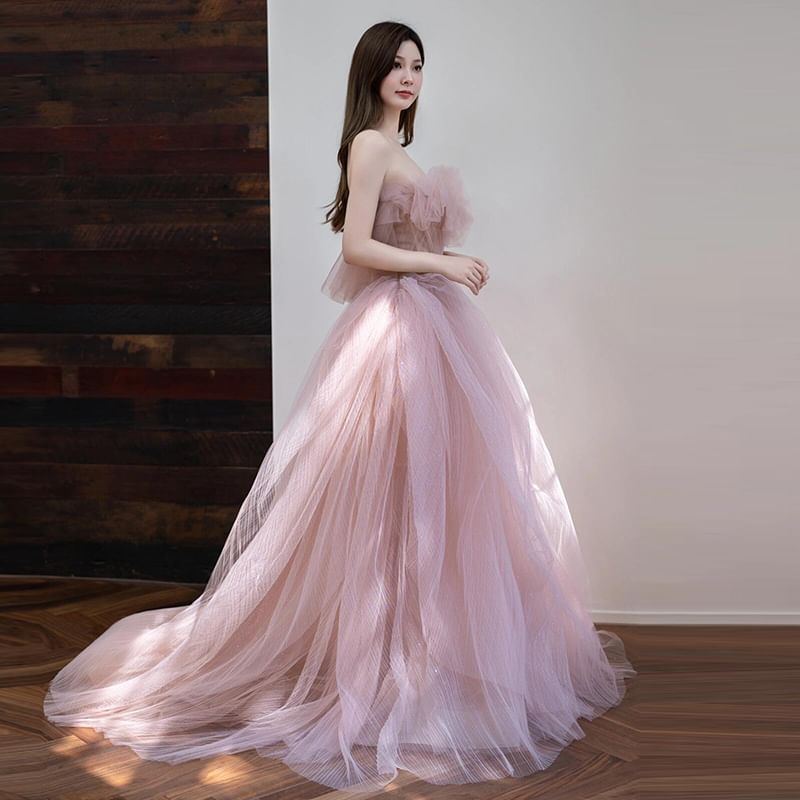Strapless Gown A-Line Glitter Ball Mesh