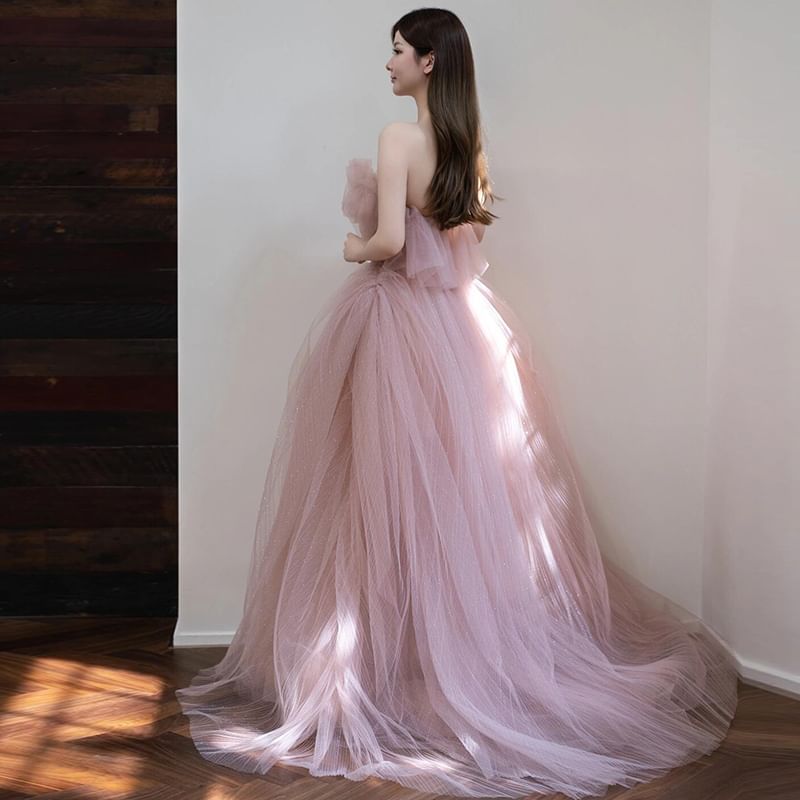 Strapless Gown A-Line Glitter Ball Mesh