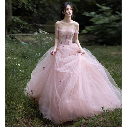 Flower Strapless Detail Gown Ball A-Line