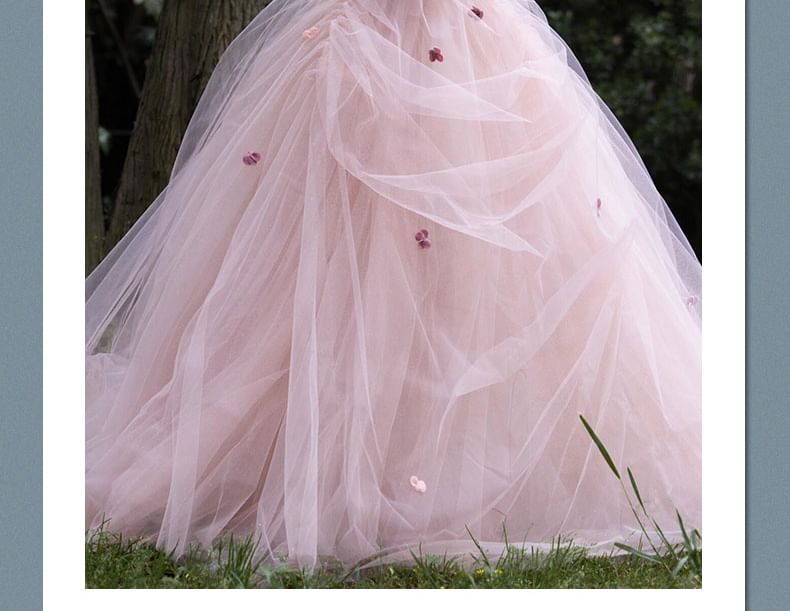 Flower Strapless Detail Gown Ball A-Line