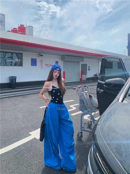 Bow Cami Top / Elastic Waist Plain Wide Leg Pants