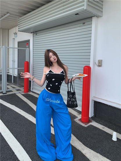 Bow Cami Top / Elastic Waist Plain Wide Leg Pants