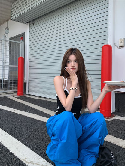 Bow Cami Top / Elastic Waist Plain Wide Leg Pants