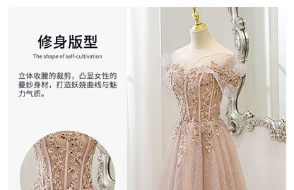 A-Line Shoulder Gown Sequin Mesh Evening Off Short-Sleeve
