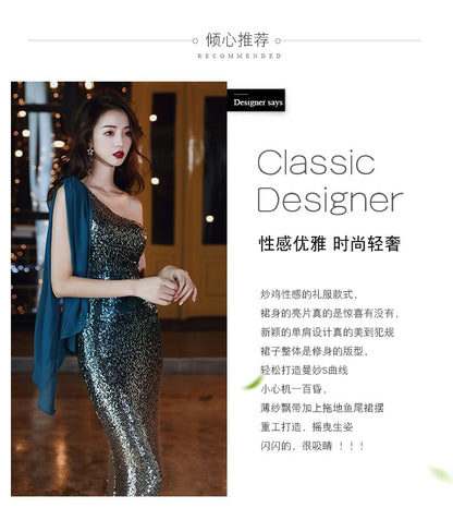 Sequin Gradient Gown Evening Shoulder Sleeveless Mermaid One