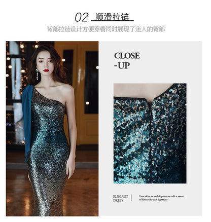 Sequin Gradient Gown Evening Shoulder Sleeveless Mermaid One