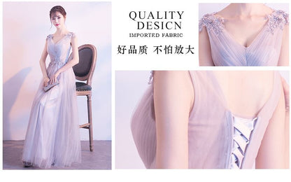 Sleeveless V-Neck Plain Floral Applique Ruched Mesh Mini A-Line Cocktail Dress / Evening Gown