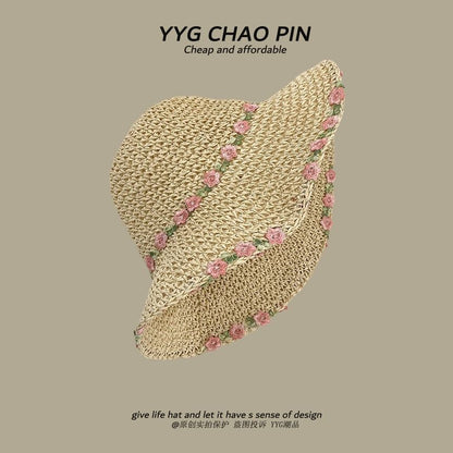 Straw Embroidered Hat Floral Sun