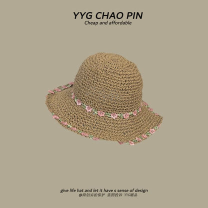 Straw Embroidered Hat Floral Sun