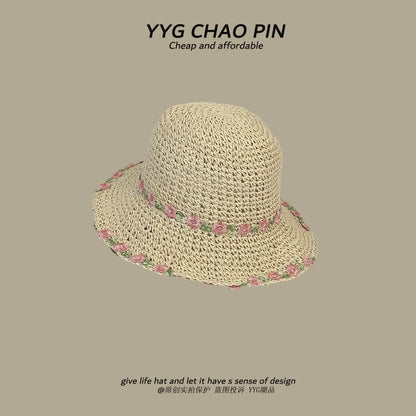 Straw Embroidered Hat Floral Sun